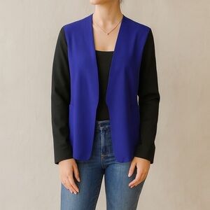 Diane Von Furstenberg Paulette Black & Blue Open Blazer Size 8
